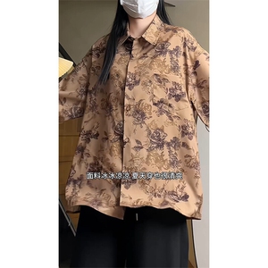 YK86064-P30  100聚酯纤维 冰丝衬衫男夏季薄款夏威夷花衬衣图片