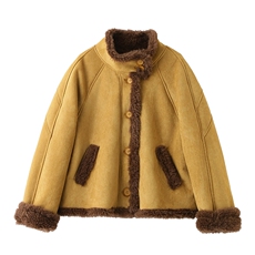 2025年冬季休闲风皮毛一体麂皮绒羊羔毛短装新款，女装羊羔毛/颗粒绒，依如秀(原杭风阁)