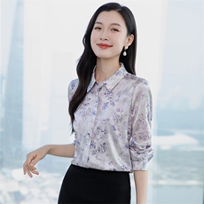 印花重磅真丝衬衫女长袖2026春装暗扣宽松衬衣小衫丝绸真丝上衣，女装衬衫，阿舍尔精品