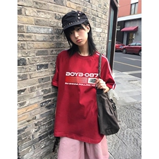 抖音得物高品质二开240克宽松纯棉美式潮牌三条杠织带短袖T恤，男装T恤，电商A486-1