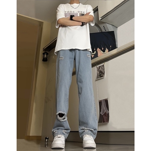 现货 夏季显瘦破洞设计感宽松直筒高街薄款休闲牛仔裤K5802-特P35图片