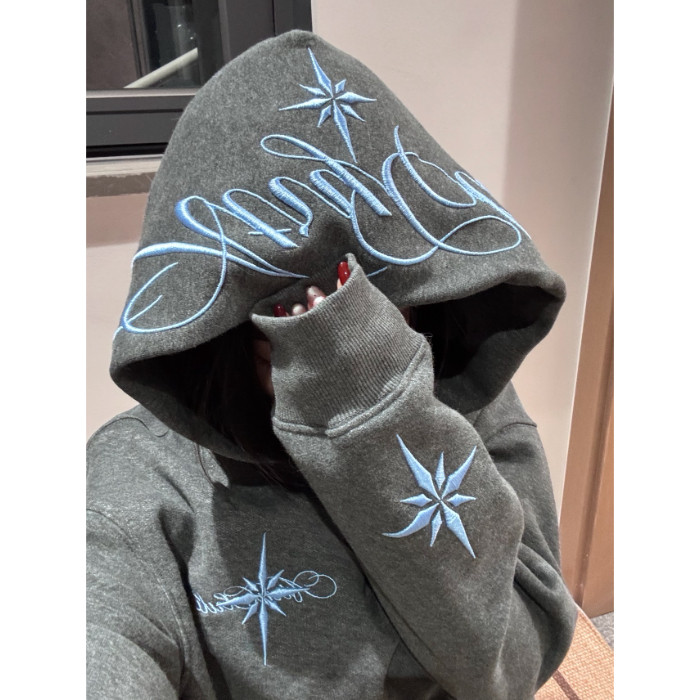 银狐绒卫衣刺绣连帽卫衣帅气2025冬季ins外套WY004-P53,女装短外套,星座412-3