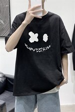 T1795P25港风室内宽松T恤棉2021男线条笑脸英文印花短袖T恤，男装T恤，星座510A-1