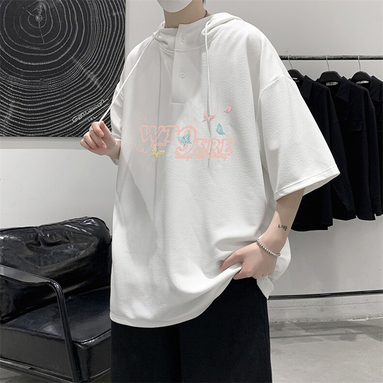 LD54443-P45NASA连帽短袖t恤男大码胖子带帽五分袖中袖,男装T恤,电商A040