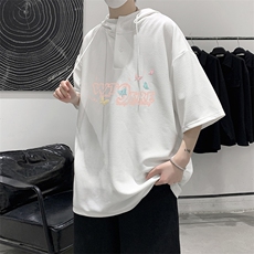 LD54443-P45NASA连帽短袖t恤男大码胖子带帽五分袖中袖，男装T恤，电商A040