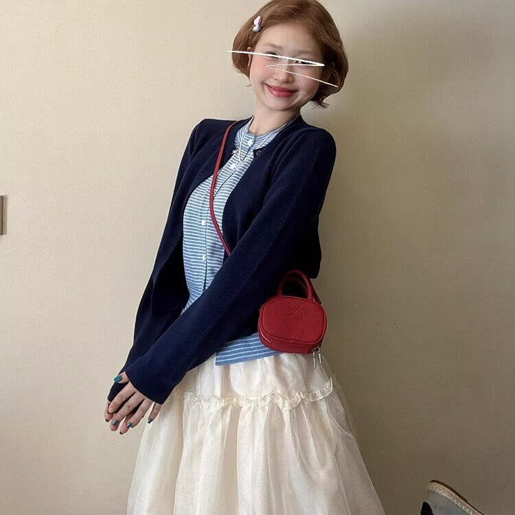2025秋冬纯色开衫拼接假两件毛衣女宽松美式学院风针织外套,男装针织衫/毛衣,星座218-8