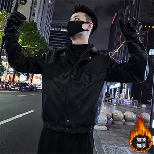 设计感西装领假两件皮衣男痞帅双层领皮夹克外套 98815-P138绒148图片