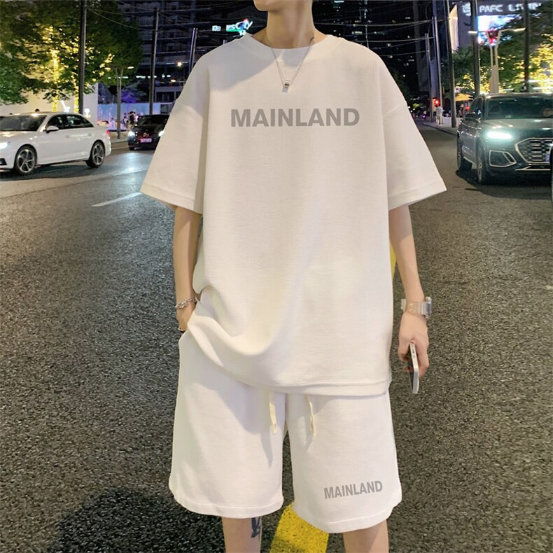！2025夏季新款男士华夫格短袖套装百搭学生一套HTZ122P50,男装T恤,电商B220