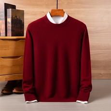 2025秋冬百搭时尚简约圆领长袖保暖舒适针织羊绒衫，男装羊绒套衫，美创羊绒