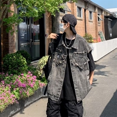 美式牛仔马甲外套男女宽松休闲小众设计感港风复古无袖MJ53-P56，男装背心/马甲，星座1008
