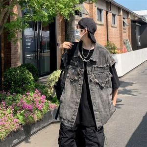 美式牛仔马甲外套男女宽松休闲小众设计感港风复古无袖MJ53-P56图片