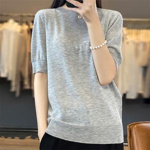短袖针织衫女薄款夏短款宽松外穿上衣纯色半袖打底小衫图片