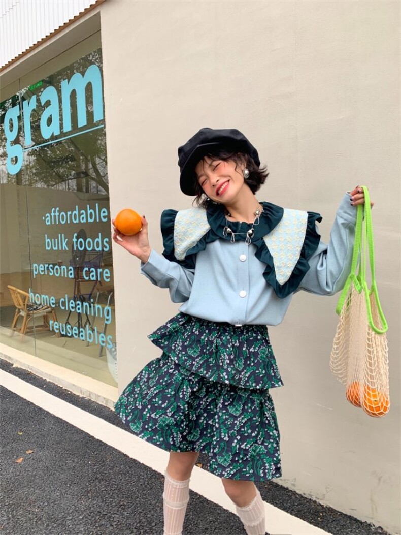 大翻领荷叶衬衫，女装衬衫，YOUER DENG