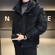 字母暗花贴标PU皮羽绒服连帽外套男上衣A329-YR9967-P235，男装羽绒服，电商A329