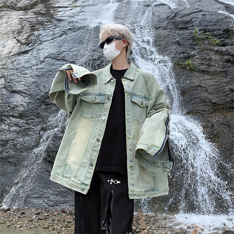 美式高街Vibe黄泥做旧水洗牛仔夹克男复古潮牌拉链外套JN887-P60,男装夹克,星座1008