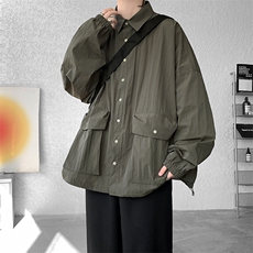 8XL-M春夏廓形衬衫防晒外套特大码多口袋复古慵懒衬衣JK5203/P50，男装夹克，电商B238