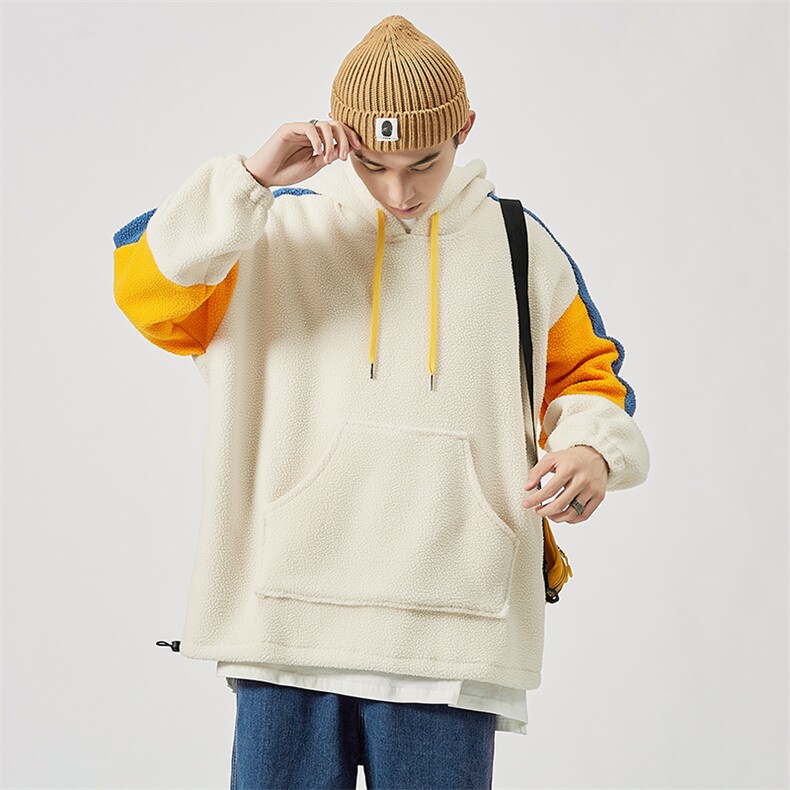 秋季新款男士宽松大码羊羔毛休闲拼接套头外套卫衣WY78/P65,男装卫衣,星座608A