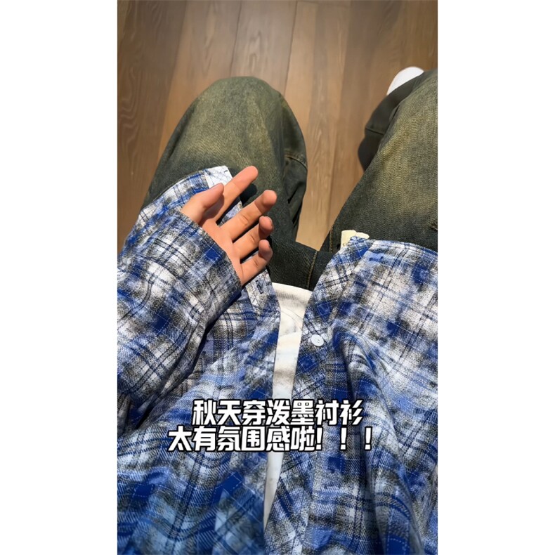 控价69港风格子衬衫宽松外套男女衬衣百搭格子外套CS2427 P45图片