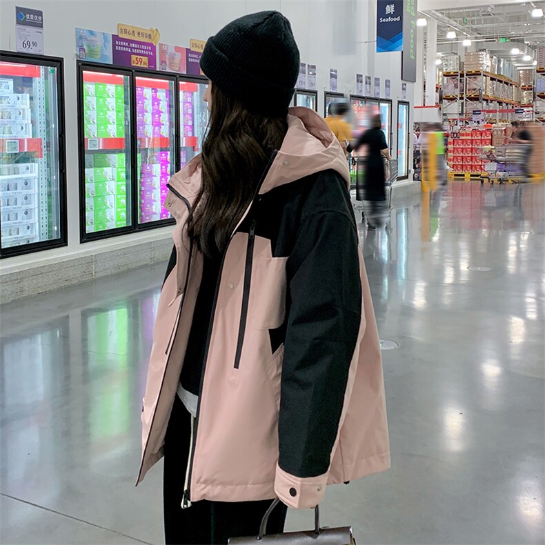 连帽工装冲锋衣加厚兔毛绒内里派克棉服3083P215K308,女装派克服,维壹