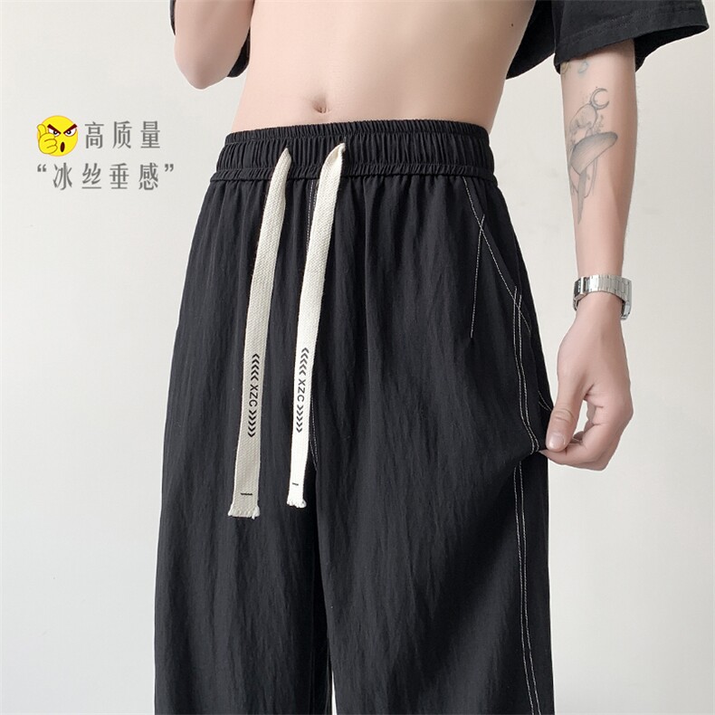 束脚冰丝裤X2435-TP30控价48山本褶皱长裤男薄款透气束脚冰丝裤,男装休闲裤,电商A102-1