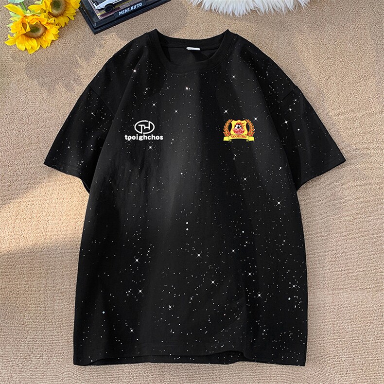 量大优供抖音视频支持得物配合二开美式满天星亮片短袖T恤MTX580,男装T恤,电商A486-1