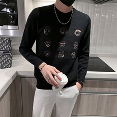 2025秋冬新款毛衣男网红小人头针织线衣长袖修身打底衫男潮流百搭，男装T恤，电商A327