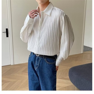 轻奢长袖衬衫男高级感韩版宽松秋季潮流INS痞帅休闲轻熟免烫衬衣图片
