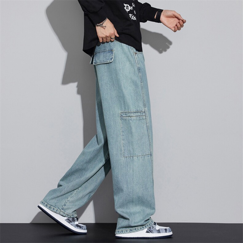 拼接工装牛仔裤男士春季直筒宽松你阔腿设计感休闲长裤J8085-P50,男装牛仔裤,星座509