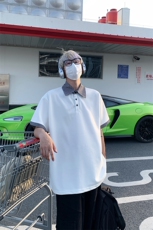 胖胖哥港风潮流复古拼接百搭polo衫短袖t恤男夏季大码宽松上衣，男装T恤，电商A007