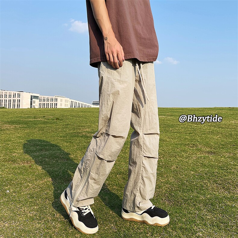 褶皱冰丝裤子男夏季薄款拉链速干伞兵工装裤23XK66393特批25,男装工装外套,电商A042
