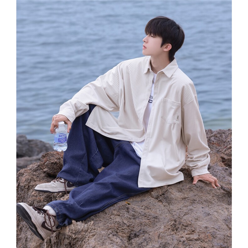 港风2025秋装新灯芯绒长袖宽松衬衫男装秋季情侣衬衣外套S238-P48,男装衬衫,电商A233-1