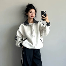 抖音得物高品质美式高街重磅结构设计拼接织带立领卫衣外套CM42，女装短外套，电商A486-1