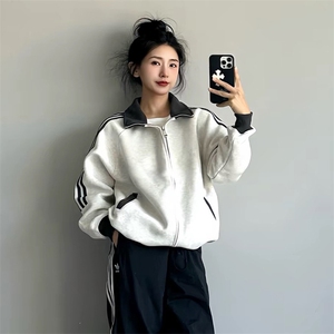 抖音得物高品质 美式高街重磅结构设计拼接织带立领卫衣外套 CM42图片