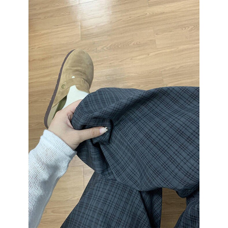 复古黑灰色格子裤子宽松bf慵懒风休闲裤男夏季阔腿裤K885，男装休闲裤，星座1116A（原606A-3）