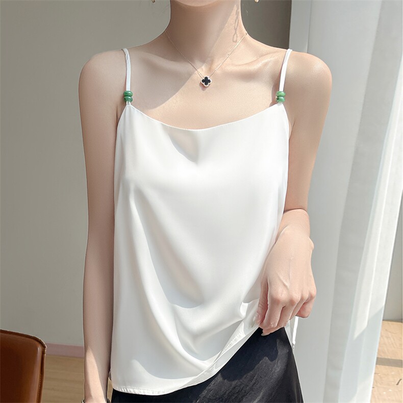 25夏季新款新中式醋酸缎面吊带背心女国风细肩带显瘦内搭上衣打底，女装背心吊带，暖习羊绒