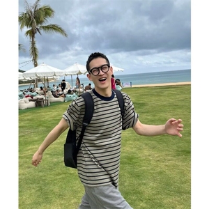 【已到大货】DA160-P40插肩袖拼色短袖t恤男士夏季重磅男装体恤潮图片