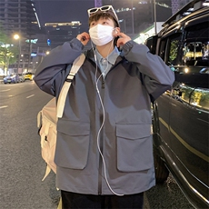 新款连帽冲锋衣夹克男港风纯色潮流休闲外套JK2301-P68，男装夹克，星座717