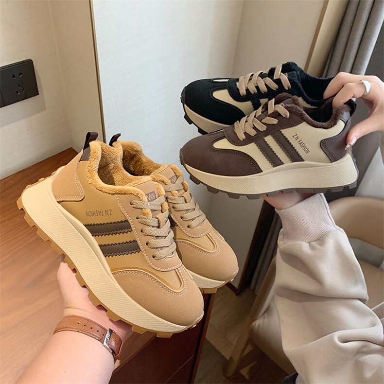 韩版新款加绒阿甘鞋女2024冬季学生跑步运动厚底休闲图片