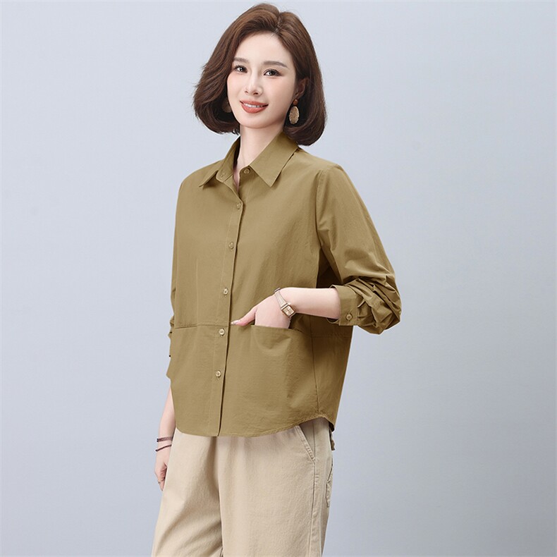纯棉衬衫外套女春秋2024年新款胖MM大码宽松上衣中年妈妈薄款小衫,女装衬衫,曼沙奕珂