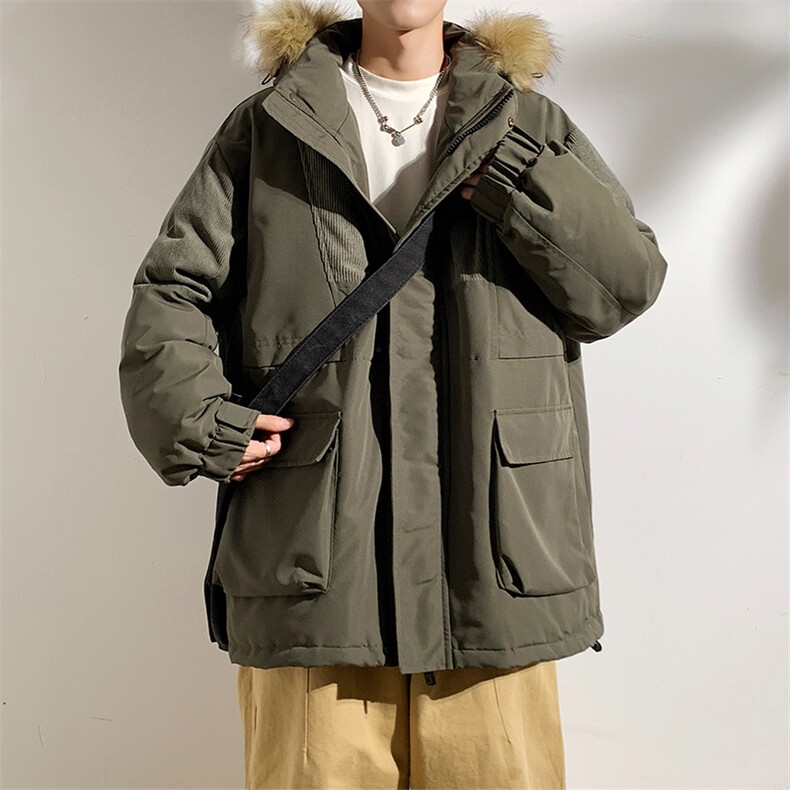 港风2025新品冬季宽松撞色棉服派克服毛领冬装加厚外套D009-P145,男装棉衣,星座717