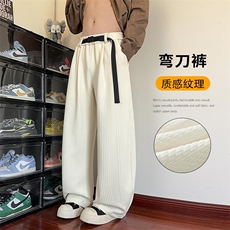2026春季新款肌理感腰带弯刀裤高街大码男休闲裤K5725-特P36控68，男装休闲裤，电商A001
