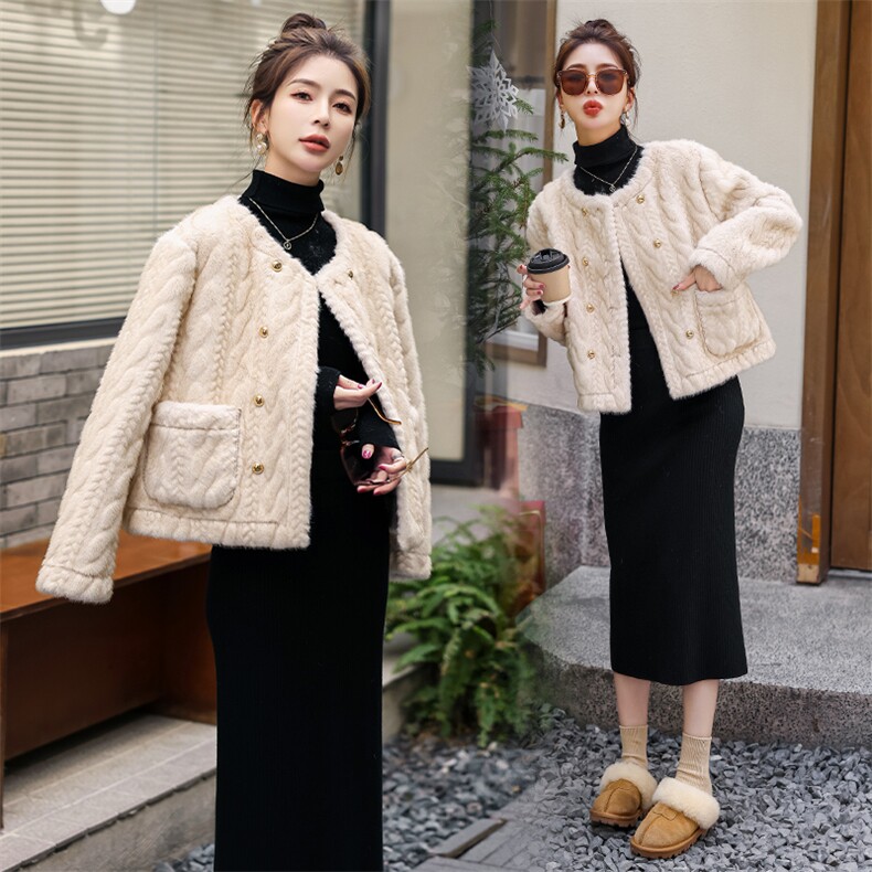 现货2025冬加厚仿水貂绒皮毛一体毛毛环保皮草女时尚皮毛休闲外套,女装短外套,丽美静依