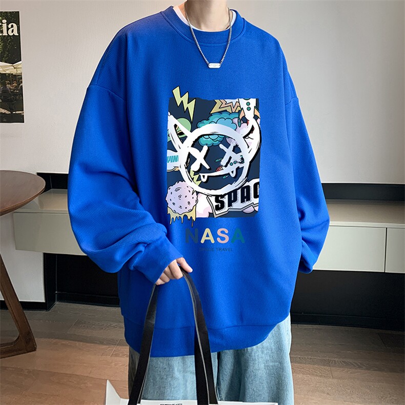 华夫格卫衣圆领卫衣男大码长袖t恤男外套HW76275-P30加绒款-P40,男装卫衣,电商A040