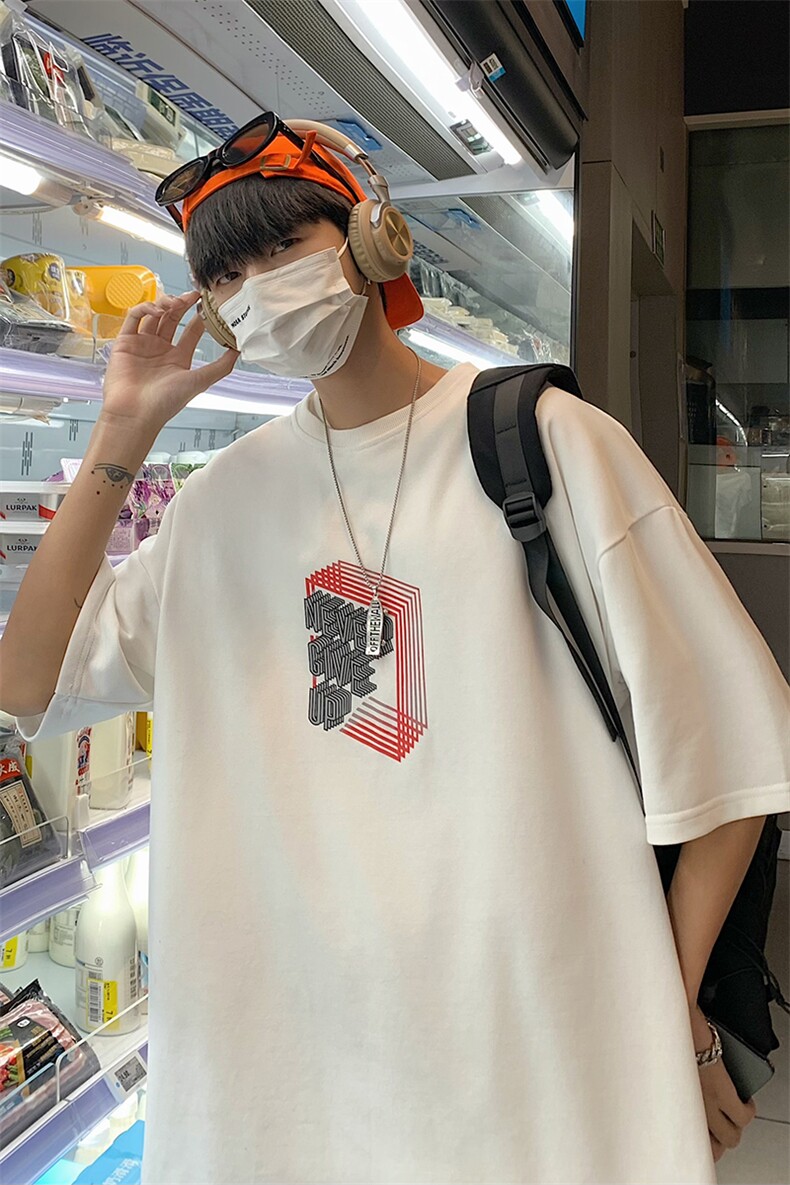 2025夏港风全棉宽松休闲重影印花oversizeT恤B266-DX16-P30,男装T恤,星座B257-1