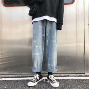 现货韩版潮流九分牛仔裤港风直筒裤休闲百搭老爹裤1008-1-k35-p38,男装牛仔裤,星座1008-1