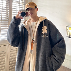 冬装假两件羊羔毛棉衣加厚棉服绣花外套A071-099-P125，男装棉衣，电商A071