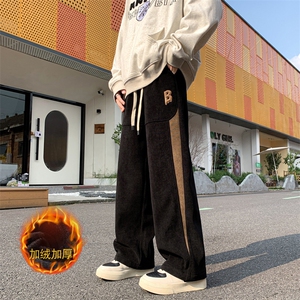 冬季加绒加厚欧棉绒抗起球超细条休闲裤男美式高街拖地裤869-P65图片