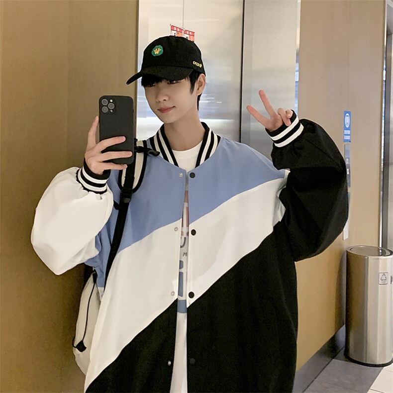 2025春装新款撞色情侣款休闲港风夹克外套棒球服D201-DM97-P65图片
