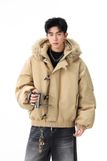 （手塞棉）冬季毛领加厚棉服牛角扣连帽上衣MF002-P130-控239，男装棉衣，星座216(原A116)