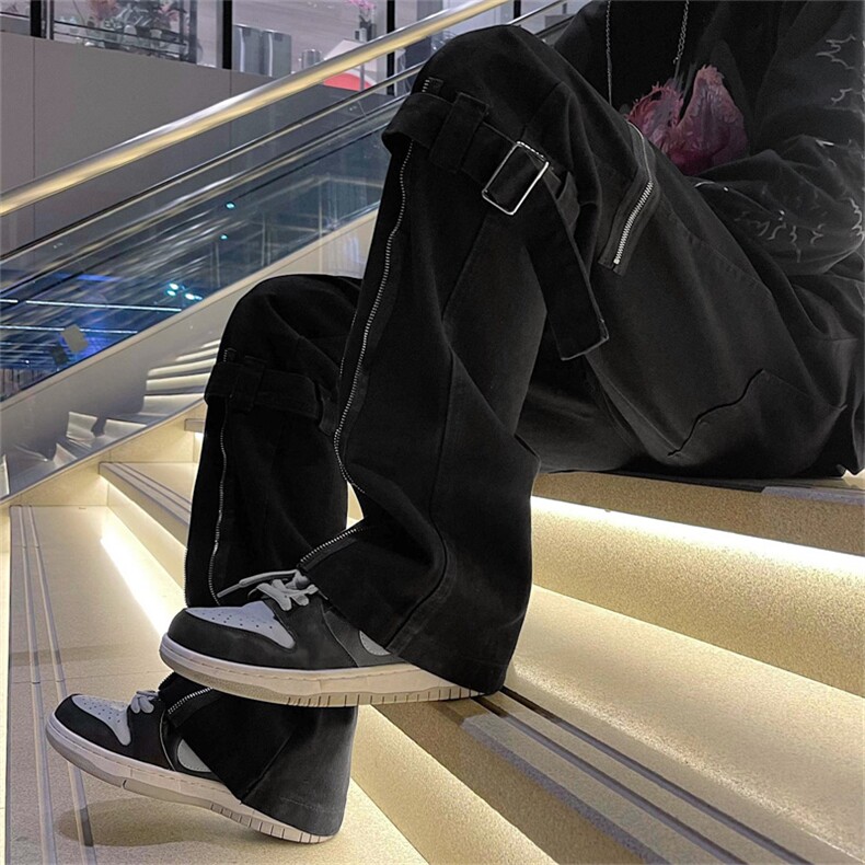 潮牌潮流痞帅vibe风侧边拉链束脚裤美式高街休闲裤男 K3570-P40图片